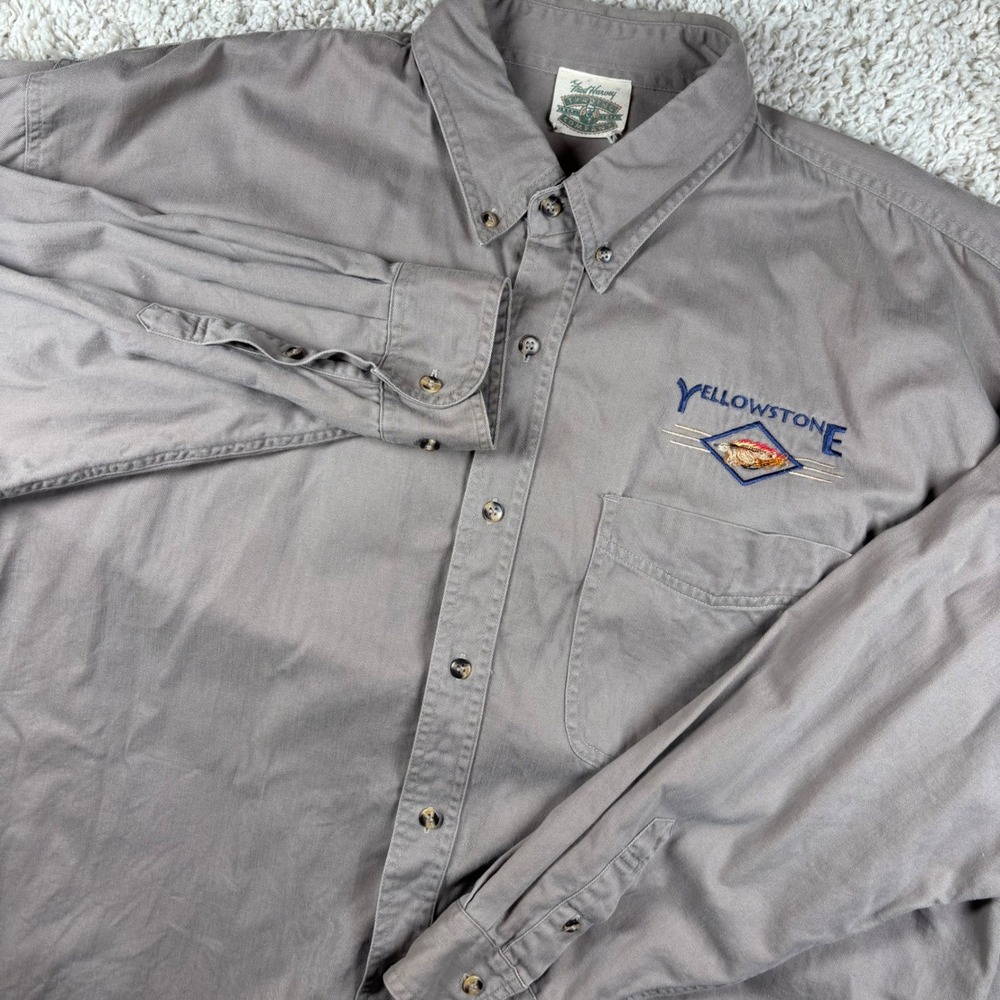 Fred Harvey Trading Co Yellowstone Shirt Mens XL Gray Long Sleeve Button Down